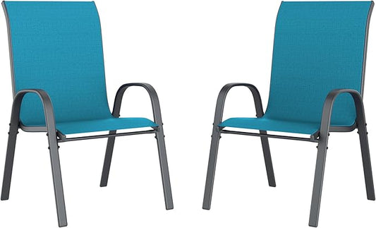 Amopatio Patio Chairs Set of 2, Outdoor Stackable Dining Chairs for All Weather, Breathable Garden Outdoor Furniture for Backyard Deck, Light Blue