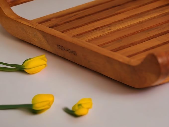 Vesta Homes Set of 2 Romper Teak Wood Rectangular Serving Tray for Home/Kitchen/Restaurant/Office Organizer/Dining Table|Premium Wooden Trays| 18 X 12 ; 15 x 10 inches | Handcrafted in India