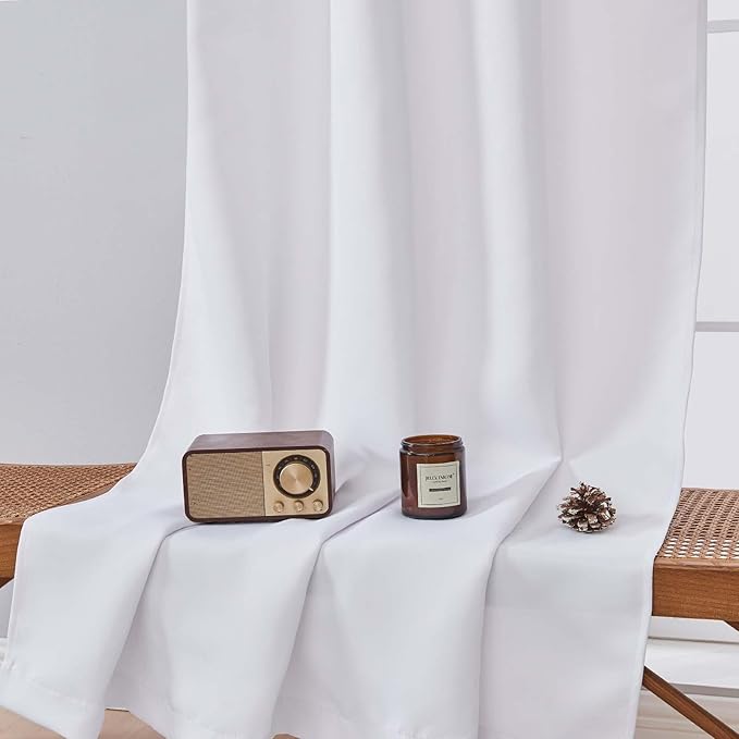 Aiyufeng Pure White Curtains for Bedroom 63 Inch Length 2 Panels Set, Room Darkening Window Treatment, Light Filtering Curtain Drapes, Soft Casual Rod Pocket Privacy Curtains, W40 x L63 Inch