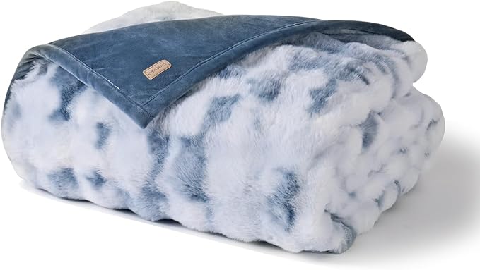 EverGrace Ultra Soft Luxury Fluffy Faux Rabbit Fur Throw Blanket, Thick Warm Bubble Throw for Bed, Cozy Plush Reversible Blankets for Couch, Chair, Sofa, Cloud Blue, 50x60 Inches