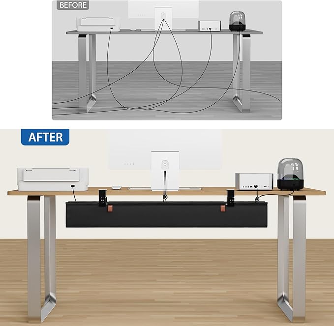Zilink No Dril Under Desk Cable Management Tray 40" Cord Organizer for Table Clamp/Screw Mount Premium Fabric Cable Management Tray for Home Office Gaming Desk