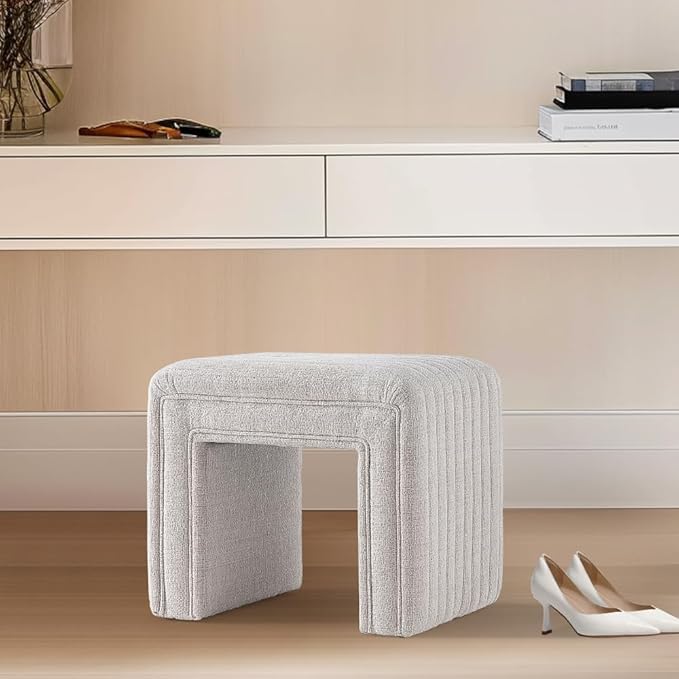 Get Set Style Vanity Stool Chair,Modern Ottoman Foot Stool with Wooden Legs Sofa Bench Footstool Extra Seat for Vanity,Makeup Room,Living Room,Entryway,Office (Fully Assembled)