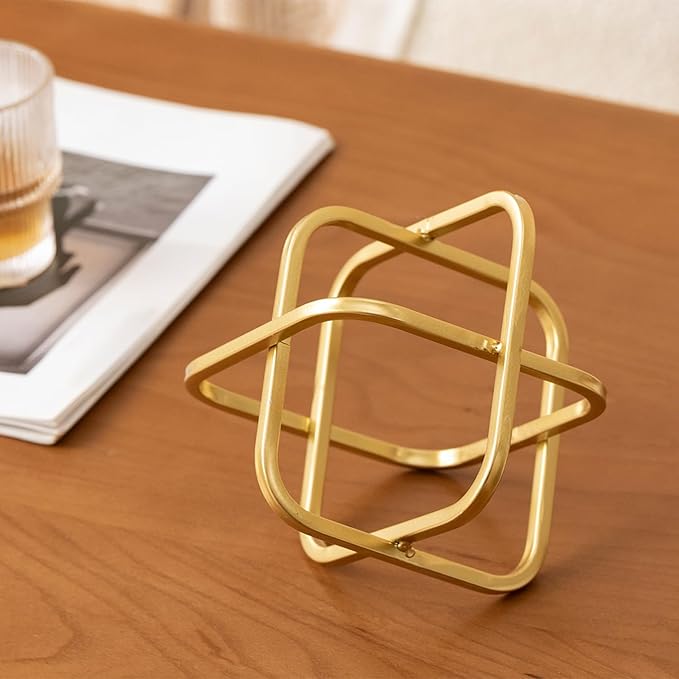 5.5" Gold Metal Geometric Sculpture, Modern Square Decorative Sphere, Small Tabletop Decoration Ball for Home Office Table Shelf Living Room Bedroom Desk Decor