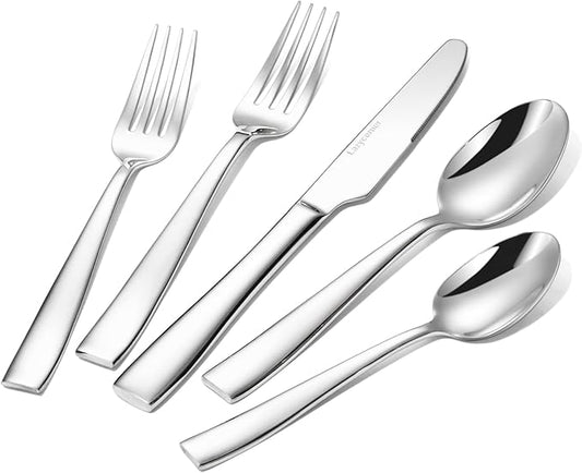 Lazycorner Silverware Set for 4, 18/10 Stainless Steel Flatware Set, 20-Piece Mirror Polished Modern Cutlery Set include Fork Knife Spoon Set(Dishwasher Safe)