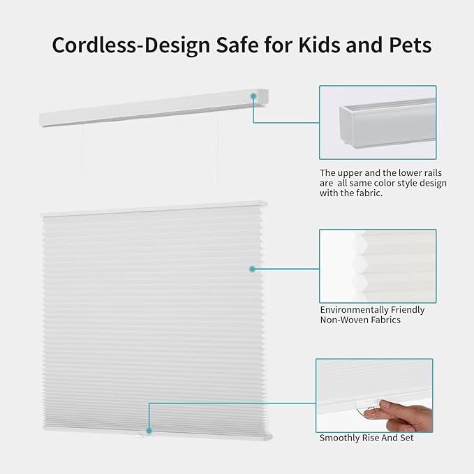 MYshade Top Down Bottom Up（TDBU） Cellular Shades, 1.5 inch Cordless Light Filtering Honeycomb Pleated Blinds for Windows Home Bedroom Office, Light Control, Thermal Insulated, 50" W x 72" H, White