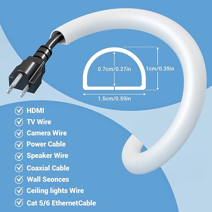 39 Inch Wall Cord Hider Self-Adhesive Flexible for TV Home Audio RG6 Coaxial Cable, PVC Cable Concealer for Home and Office, Cover Cable Raceways, White (1 M)