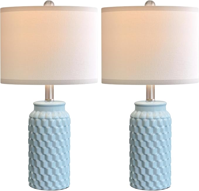 20.5" Light Blue Modern Ceramic Bedside Lamp Set of 2 for Bedroom Decor Farmhouse Table Lamp for Living Room Office Dorm