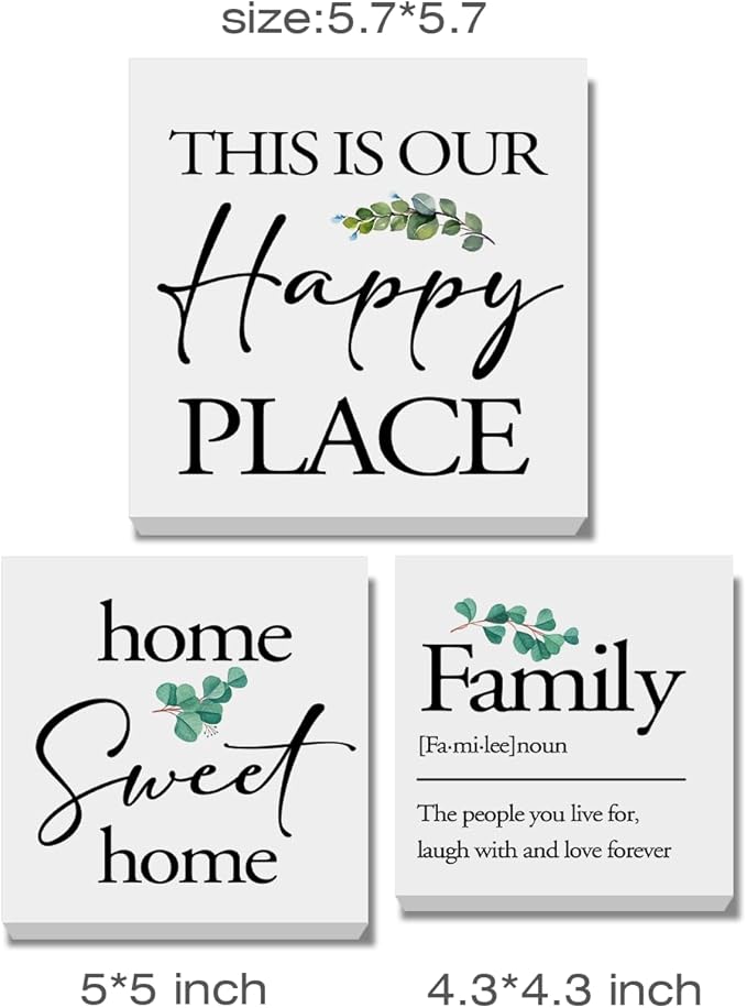 3 Pcs Tiered Tray Decor for Home Family Theme Wood Box Signs - Farmhouse Table Desk Shelf Wall Decoration