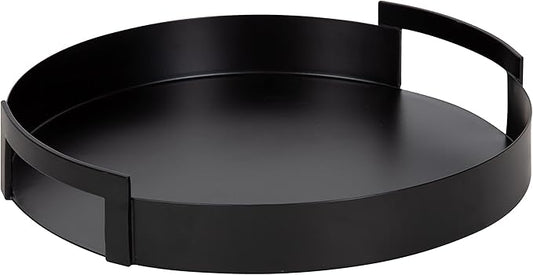 Kate and Laurel Myo Modern Round Metal Tray, 15 x 15, Black, Decorative Circular Tray for Storage and Display