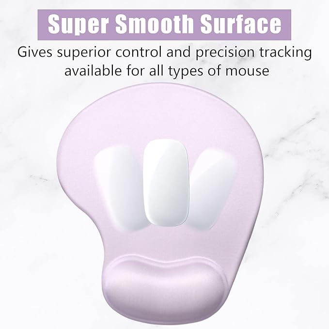 Hsurbtra Ergonomic Mouse Pad with Wrist Rest Support, Gel Mouse Pads with Non-Slip PU Base, Pain Relief Memory Foam Computer Mat, Cute Office Supplies Desk Decro Accessories, Vanilla Purple
