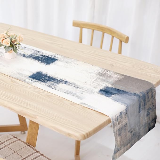 OYIMUA Blue and White Abstract Modern Table Runner, Art Rustic Kitchen Dining Table Decor for Holiday Home Party 13x72 Inches