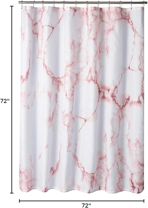 YOSTEV Marble Bathroom Shower Curtain,Pink and White Fabric Shower Curtain with Hooks,Unique 3D Printing,Decorative Bathroom Accessories,Water Proof,Reinforced Metal Grommets,Standard 72x72 Inches