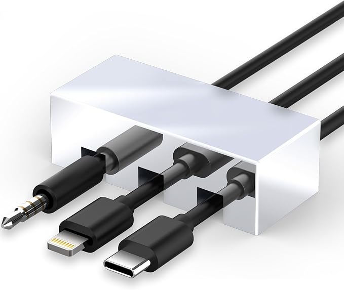 Meenova 304 Stainless Steel Weighted Cord Holder for Nightstand, Cable Organizer Management, 3 Hole Design, Aesthetic Desk Accessory for Office Computer Desk Charger Metal Keeper