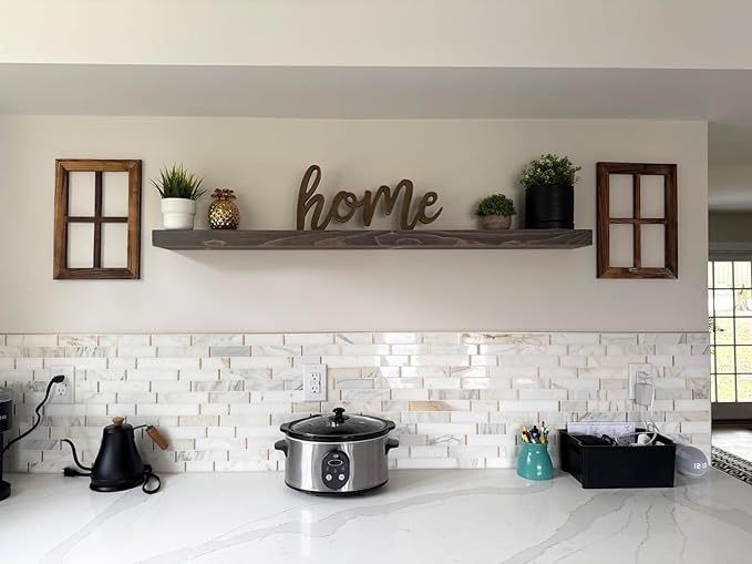 joelsantiques 48 Inch Wooden Floating Shelves for Wall - 48x6x2 in - Made of Natural Wood - Long Heavy Duty Rustic Wall Shelves for Bedroom - Perfect for Living Room, Kitchen - Gray - Grey