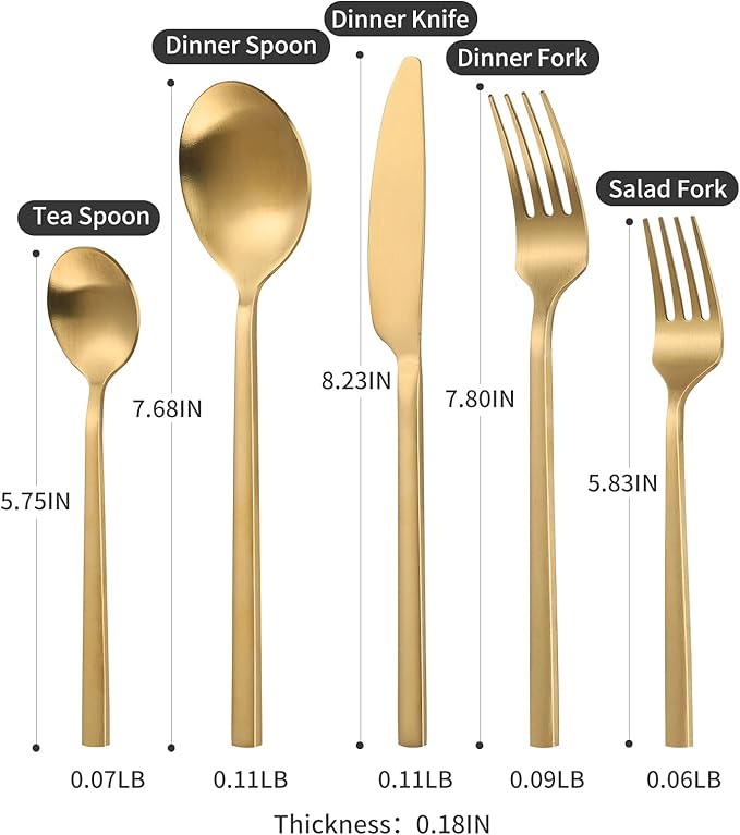 40-Piece Gold Silverware Set, Rectangular Flatware Set for 8, Matte Stainless Steel Cutlery Set, Food-Grade Utensils Set, for Home Kitchen Restaurant, Dishwasher Safe