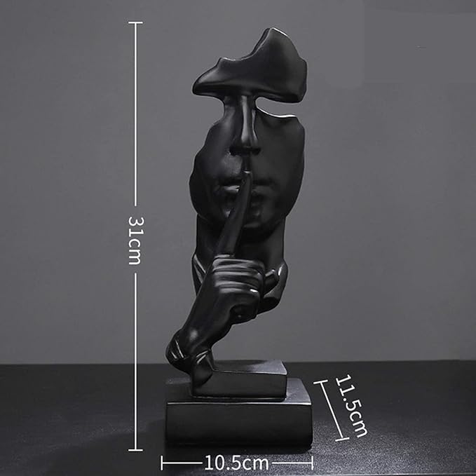 aboxoo Thinker Statue, Silence is Gold Abstract Art Figurine, Modern Home Resin Sculptures Decorative Objects Piano Desktop Decor for Creative Room Home, Office Study Decor (Black)