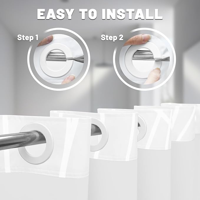 No Hook Ombre Light Grey Striped Shower Curtain with Snap in Liner Set - Hotel Shower Curtain and Liner Set with See Through Mesh Top Window,Machine Washable, 71x74 INCH