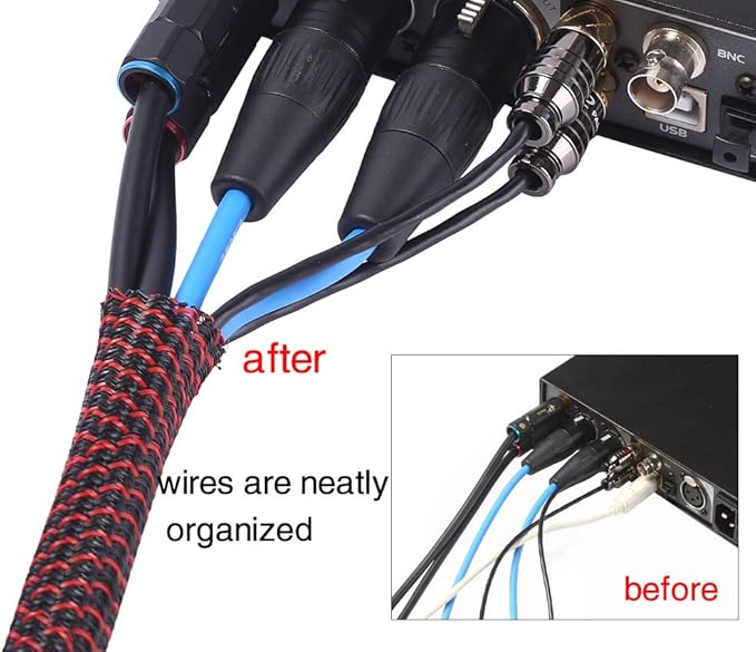 Alex Tech 25ft - 3/4 inch Cord Protector Wire Loom Tubing Cable Sleeve Split Sleeving For USB Cable Power Cord Audio Video Cable – Protect Cat From Chewing Cords - Blackred