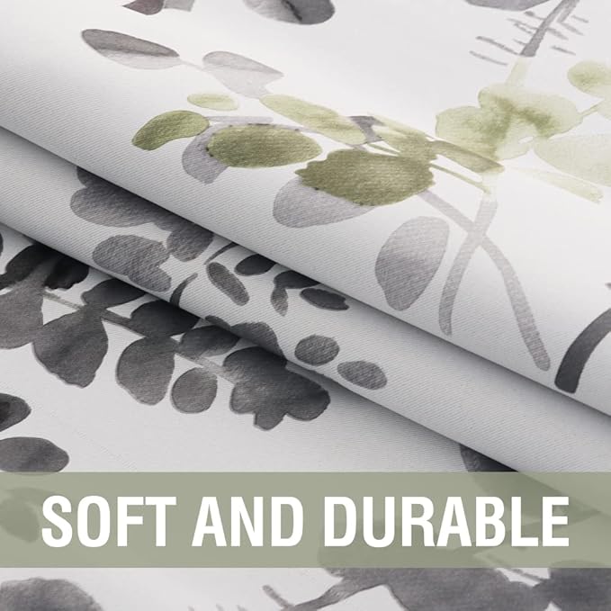 H.VERSAILTEX Floral Curtains 63 Inches Long Printed Pattern Room Darkening Curtains for Bedroom Rod Pocket Window Treatment Curtains, 2 Panels, Classical Floral Grey and Sage