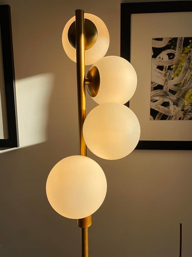 Lightdot 64IN Dimmable (Brightness Adjustable) Globe Floor Lamp, Gold Standing Lamps with 4PCS 3000K G9 Bulbs Soft Warm White Eye Care, Mid Century Modern Floor Lamp for Living Room