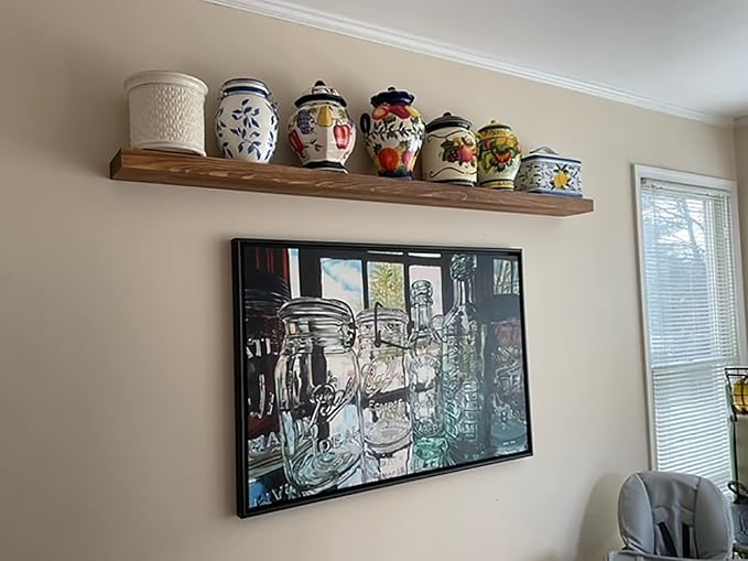 joelsantiques - 48 Inch Wooden Floating Shelves for Wall - 48x6x2 in - Made of Natural Wood - Long Heavy Duty Rustic Wall Shelves for Bedroom - Perfect for Living Room, Kitchen - Medium Brown