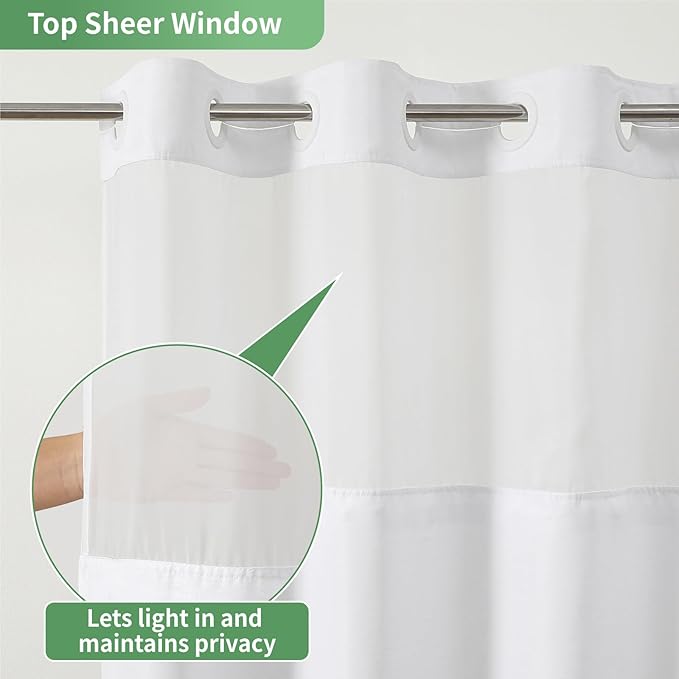 Extra Long No Hook Shower Curtain with Snap-in Fabric Liner Set,Slub Textured Fabric Shower Curtains for Bathroom,Hotel Style Modern Shower Curtain,Water Repellent & Washable,71x86(84),White