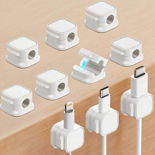 10 Pack Cord Organizer, Magnetic Cord Holder, Cable Clips for Desk, Adhesive Cable Management Wire Keeper for Nightstand, Home, Office, Desktop, Car, Wall (White)