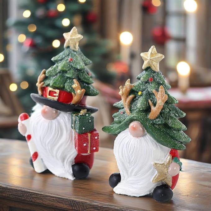 Christmas Decorations | Set of 2 Resin Charming christmas gnomes decorations for home | Indoor, Room, Mantel, Shelf, Tiered Tray, Porch, Desk,office.Holiday gnomes Table Centerpieces - 4.2 ince
