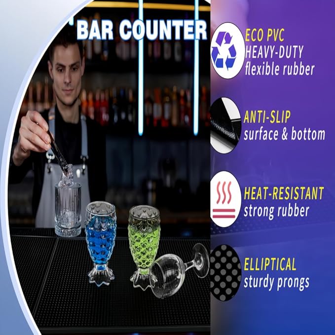 WANGCHAO Bar Mat Set - 8mm Thick Anti-Skid Non-Toxic Rubber Bar Mat for Home Bar, Countertop, Restaurants, Coffee Bar Mat - Premium Rubber Bar Service Spill Mat (3 pack) (24*12"+18*12"+12*6")