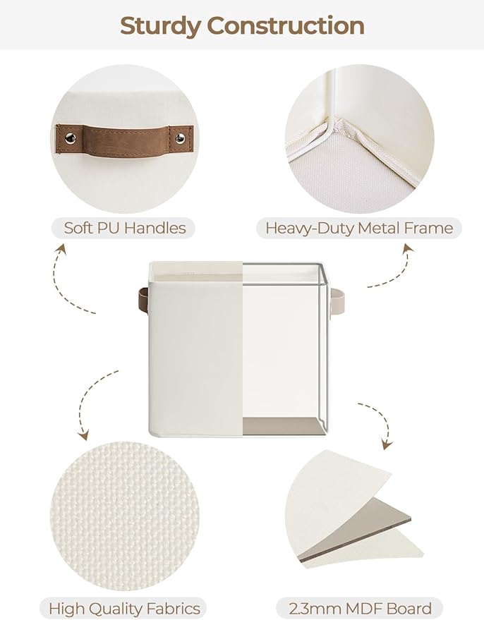 StorageWorks Narrow Storage Bins, Small Basket for Closet and Shelves, Rectangular Fabric Organizer with Handles, Toilet Paper Storage, Beige, 2-Pack