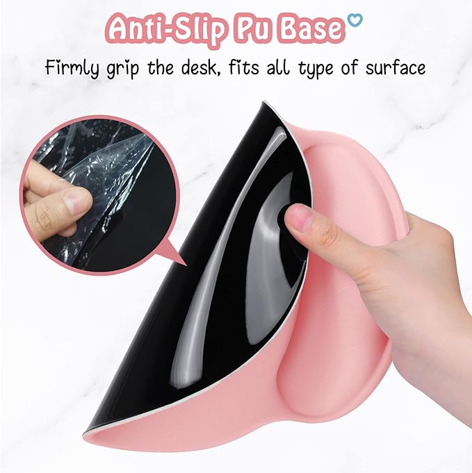 Hsurbtra Ergonomic Mouse Pad with Wrist Rest Support, Gel Mouse Pads with Non-Slip PU Base, Pain Relief Memory Foam Computer Mat, Cute Office Supplies Desk Decro Accessories, Pink