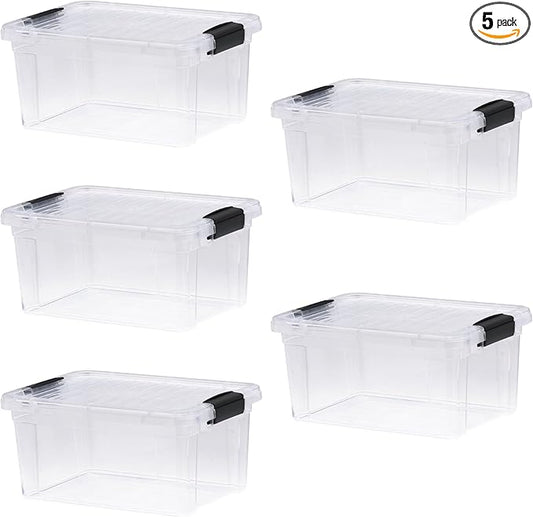 Superio Storage Bins with Lids- 5 Pack, 6.6 Qt Clear Boxes for Organizing, Stackable Plastic Containers- BPA Free, Non-Toxic, Odor Free, Organizer for Home, Office, Dorm