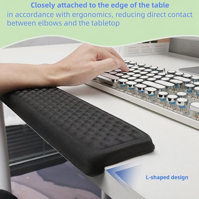 L-Shaped Desk Elbow Pad for Desk, 2-Piece Memory Foam Elbow Pads with Non-Slip, Ergonomic Desk Edge Cushion, Wrist Support Arm Rest for Office and Gaming Black (11.8 * 3.9 inch)