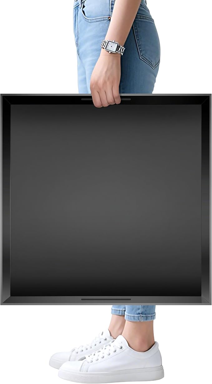 Glossy Black Acrylic Serving Tray with Handles-Butler Trays for Coffee Table, Snacks,Breakfast in Bed, Kitchen Countertop,Vanity,Makeup Organizer,Ottoman (Black, 20x20 Inch)