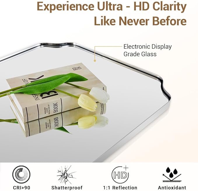 ANDY STAR Chrome Bathroom Mirror, 22x30 Inch Polished Chrome Rectangle Mirror, Scalloped Bathroom Mirror with Stainless Steel Metal Frame, Ideal for Bathroom, Living Room