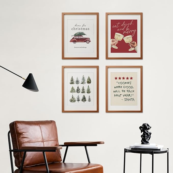 ETVISO Christmas Decor, Christmas Trees Wall Art Prints Set of 4, Retro Vintage Xmas Poster, Funny Winter Holidays Gift Print Decor for Gallery Living Room Bathroom, 8x10 (Unframed)