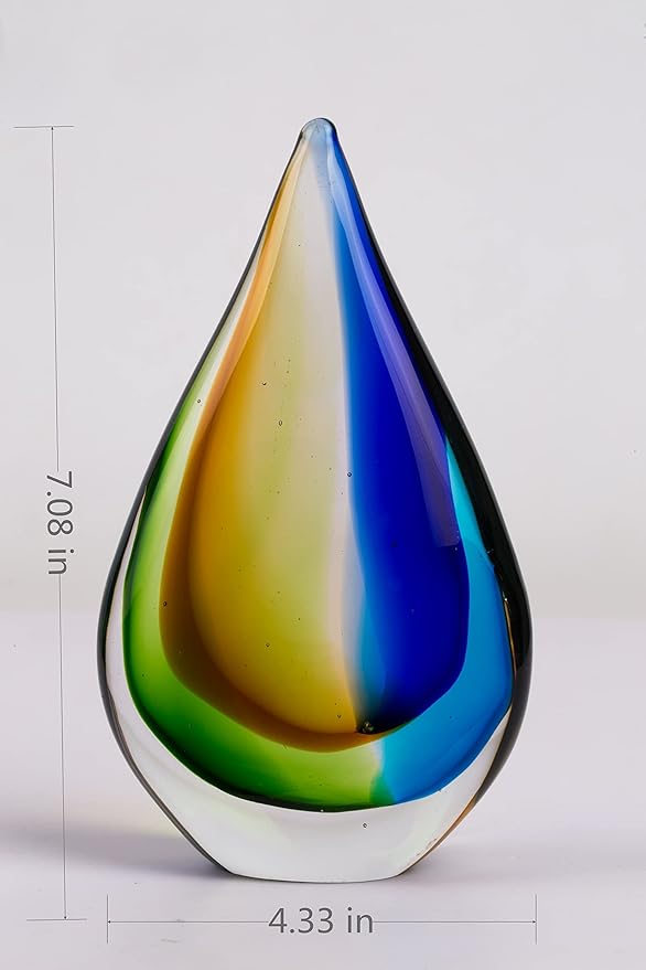 Yao Yuan Hand-Blown Glass Sculpture - Murano-Style Glass Statue and Figurine - Wonderful Gift, Blue and Green Color