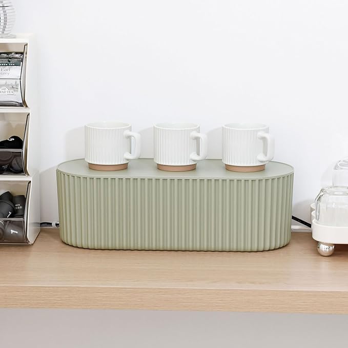 Green Cable Management Box, Power Strips Hider Cover Under TV and Desk for Home, Office, School Use, Plastic Surge Protector Cover on Floor, Electronics Cord Bin with Lid (Large)