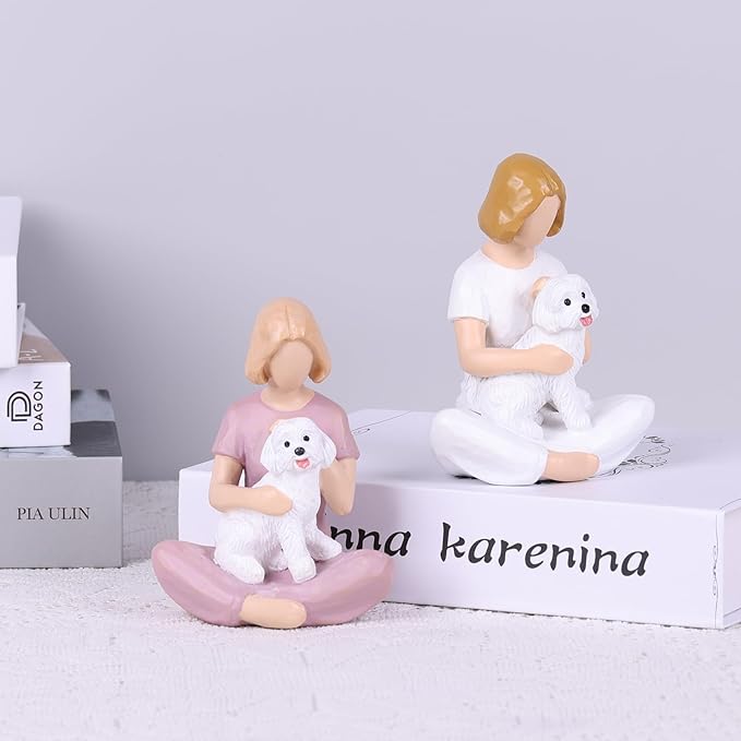 Girl and Dog Figurine Statue – Pet Memorial Gifts for Dog Lovers, Hand-Painted Resin Statue for Tabletop, Shelf, Desk Decor - Sympathy Gift for Birthday, Christmas, Thanksgiving – White