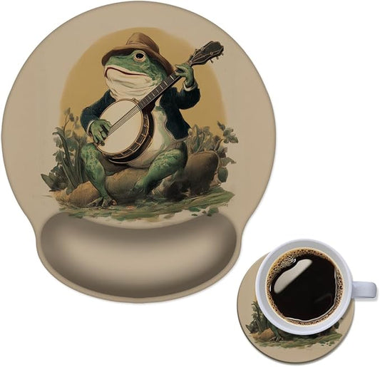 Mouse Pad with Wrist Support, Ergonomic Mouse Pad with Memory Foam Wrist Rest Cushion, Non-Slip Rubber Base Gaming Mice Pad for Home Office Computer Laptop,Frog