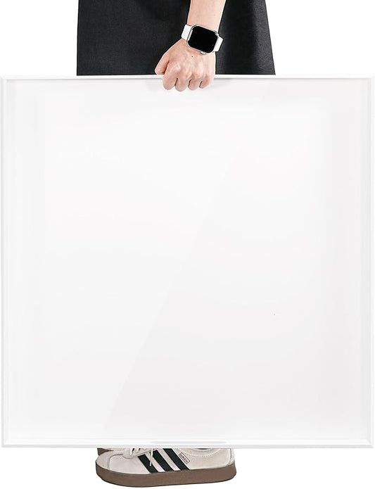 Extra Large Glossy White Acrylic Serving Tray with Handles-King Size Spill Proof-for Ottoman,Coffee Table, Breakfast, Tea, Food, Butler -Safe Edge Organizer-24x24x2H Inch