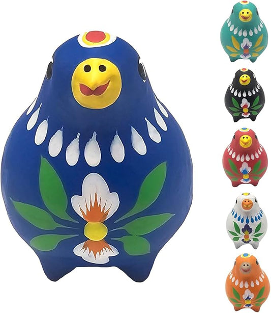 Decorative Clay Bird Figurines Hand-Painted Folk Art Design Collectible Smal Figurines Holiday Birthday Couples Friend Unique Gift Idea Decorative Home Art Table Bring Good Luck (Blue)