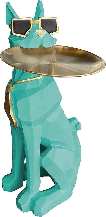 Beautiful and Elegant Decorative Pieces for Home, Dog Side Table with Tray and Storage，Dog 3D Sculpture Coffee Table Unique Home Decor (Green)