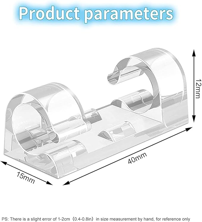 60 Piece Adhesive Cable Clip Set – Cable Organizer, Cable Holder for Desktop and Wall, Cable Stabilizer – Suitable for Home Office Cable Management, USB, Charging, Ethernet, Mouse (60)