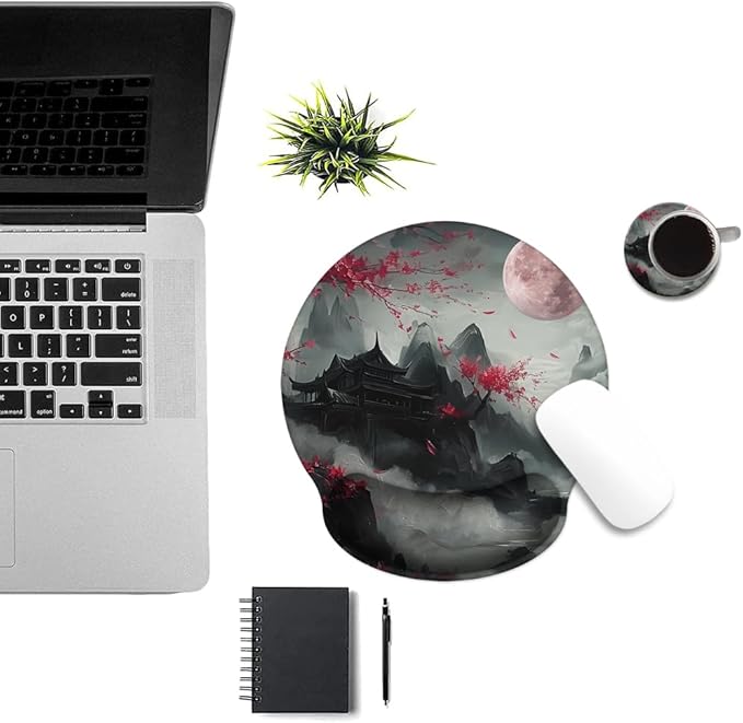 Mouse Pad with Wrist Support, Ergonomic Mouse Pad with Memory Foam Wrist Rest Cushion, Non-Slip Rubber Base Gaming Mice Pad for Home Office Computer Laptop,Cherry Blossom