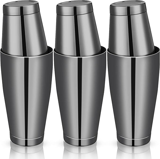 Sabary 6 Pcs Cocktail Shakers Professional Bar Shaker Boston Set Stainless Steel Martini Drink Mixer Basic Tool Weighted Shake Metal Can Cocktail Shaker Set, 18 Oz, 28 oz (Black)