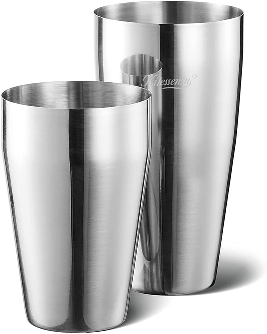 KITESSENSU Cocktail Shaker Set, 2-Piece Boston Shaker Set for Drink Mixing, Premium 18/8 Stainless Steel Martini Shaker for Bartending and Home Bar - 18oz & 28oz, Recipes Booklet Included, Silver