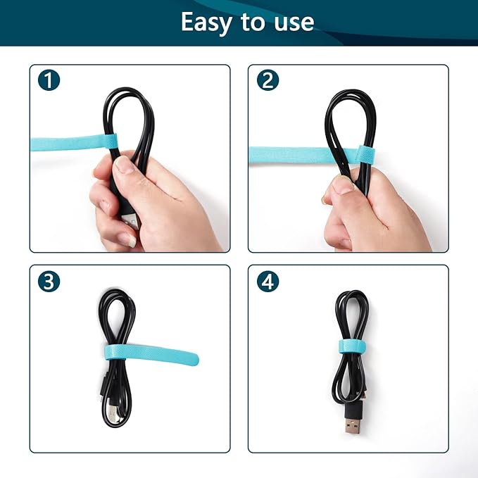 50PCS Reusable Adjustable Cable Ties, Microfiber Cloth Used for Computer Link Cable Cord Management (Light Blue)