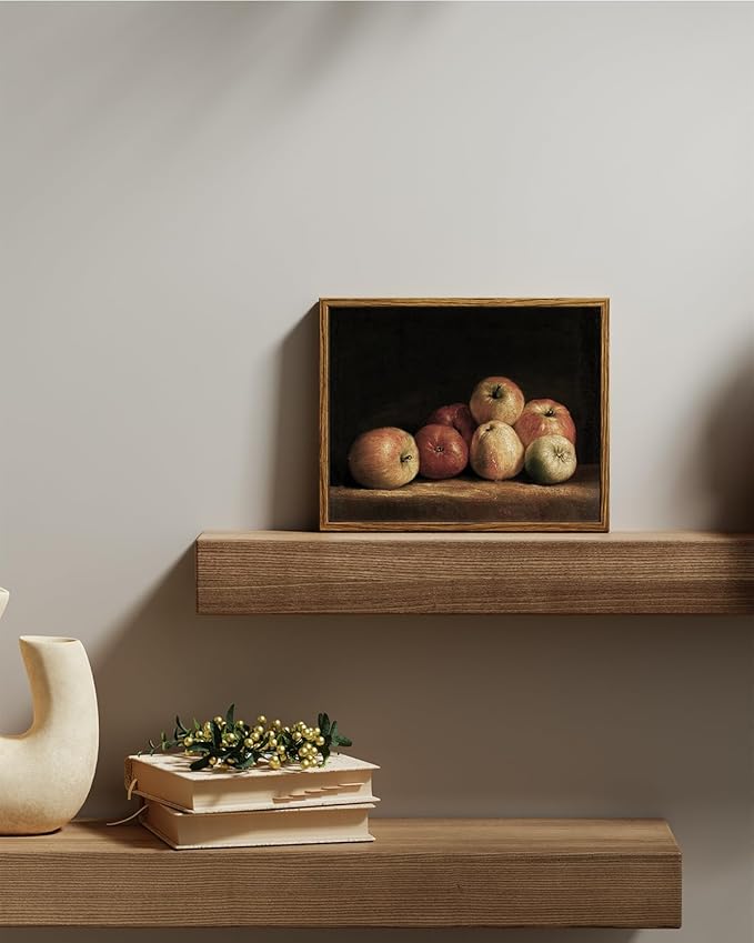 VIYYIEA Vintage Framed Apple Wall Art, Kitchen Bedroom Dining Room Fruit Art Decor, Still life of apples Canvas Print Paintings, French Country Home Farmhouse Dark Decor, 8x10 Inch