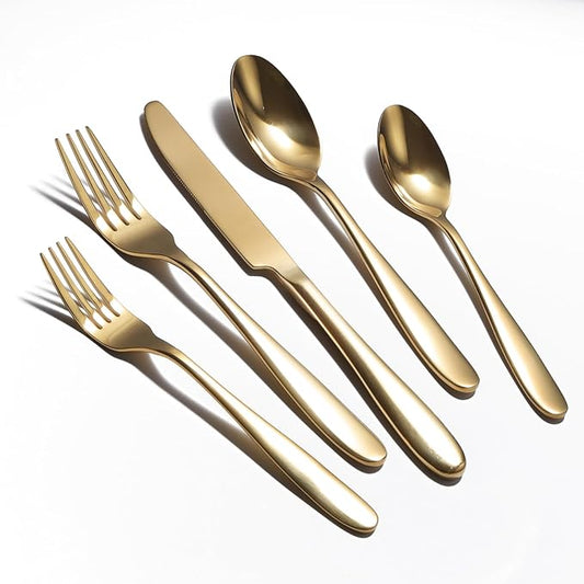 40-Piece Gold Silverware Set, Flatware Set for 8, Food-Grade Stainless Steel Tableware Cutlery Set, Mirror Finished Utensil Sets for Home Restaurant, Forks Spoons and Knives Set, Dishwasher Safe